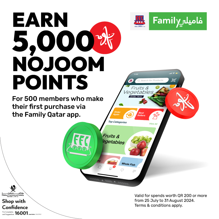 Earn 5,000 Nojoom Points with Your First Family Qatar App Purchase!